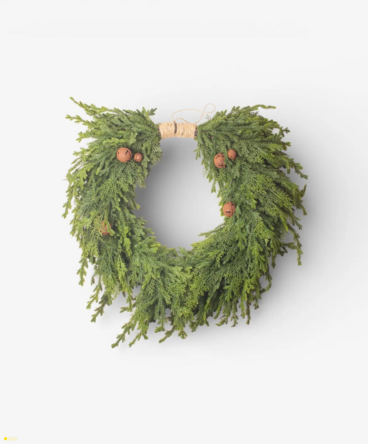 Pine Heart Wreath with Bells Large